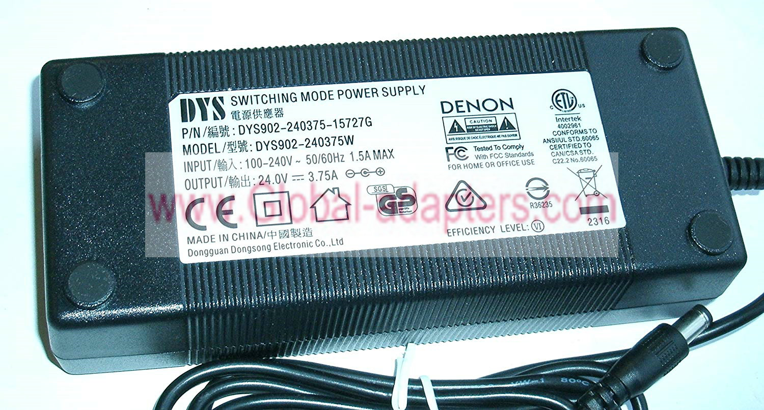 NEW DYS DENON DYS902-240375W 24V 3.75A SWITCHING POWER SUPPLY DYS902-240375-15727G 5.5mm x 2.5mm - Click Image to Close